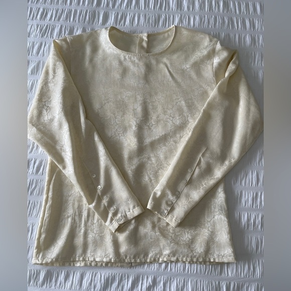 JAEGER Vintage Floral Jacquard Blouse Buttons Neutral Classic Business Chic - Picture 12 of 16